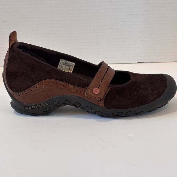 EUC Merrell Women's Plaza Bandeau Expresso Brown Suede Mary Jane's Shoes SZ 7.5 - Picture 1 of 10